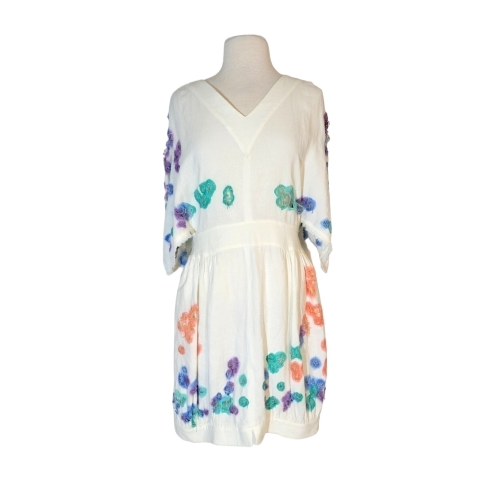 Fendi White Linen Cutout Detail Watercolor Embroidered Dress - Picture 2 of 10